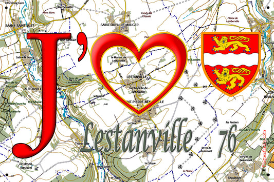 Plaque métal décorative 20 cm x 30 cm J' ❤️ Lestanville, Seine Maritime (76)