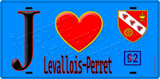 Plaque métal décorative  J' ❤️ Levallois-Perret, Hauts de Seine (92) fond bleu