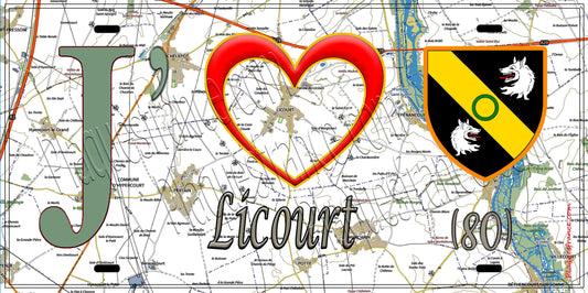 Plaque métal décorative 15X30 J' ❤️ Licourt, Somme (80)