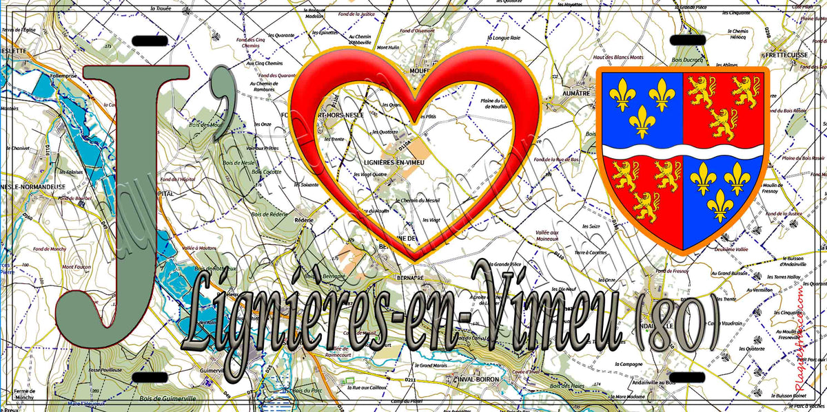 Plaque métal décorative 15X30 J' ❤️ Lignières-en-Vimeu, Somme (80) géo