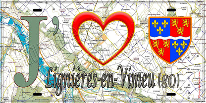 Plaque métal décorative 15X30 J' ❤️ Lignières-en-Vimeu, Somme (80) géo