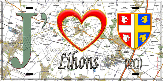 Plaque métal décorative 15X30 J' ❤️ Lihons, Somme (80)