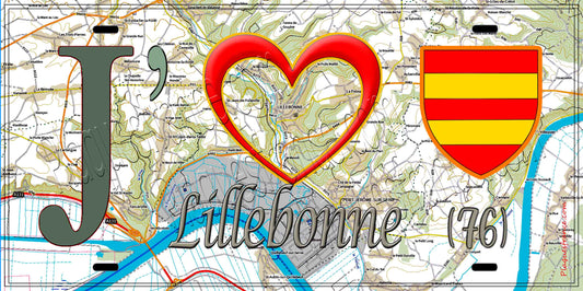 Plaque métal décorative 15X30 J' ❤️ Lillebonne, Seine Maritime (76) géo