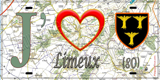 Plaque métal décorative 15X30 J' ❤️ Limeux, Somme (80) geo