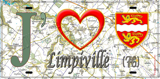Plaque métal décorative 15X30 J' ❤️ Limpiville, Seine Maritime (76) géo