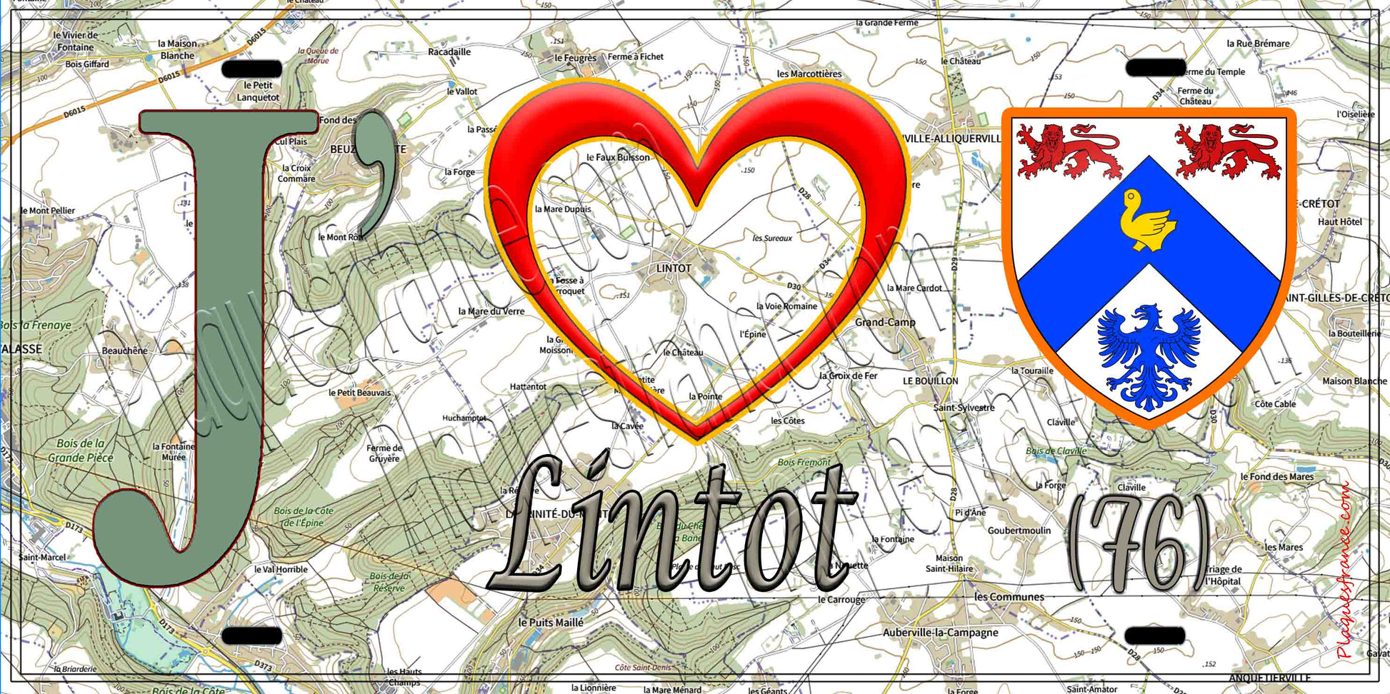Plaque métal décorative 15X30 J' ❤️ Lintot, Seine Maritime (76) géo