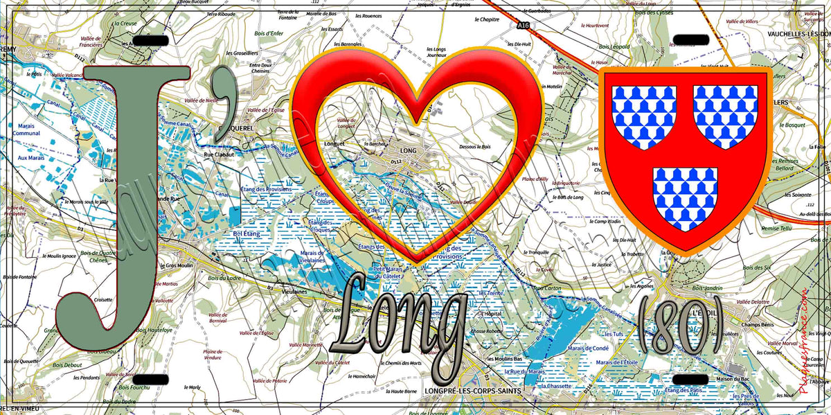 Plaque métal décorative 15X30 J' ❤️ il love Long, Somme (80) 