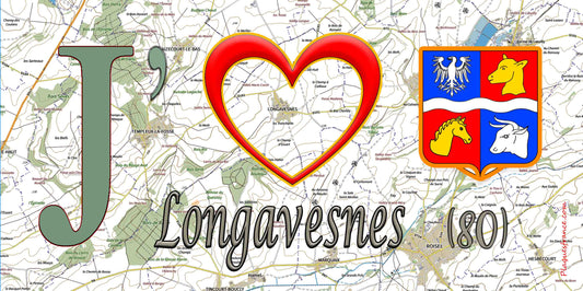 Plaque métal décorative 15X30 J' ❤️ Longavesnes, Somme (80)