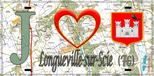 Plaque métal décorative 15x30 J' ❤️ Longueville-sur-Scie, Seine Maritime (76) géo