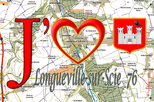 Plaque métal décorative 20 cm x 30 cm  J' ❤️ Longueville-sur-Scie, Seine Maritime (76)
