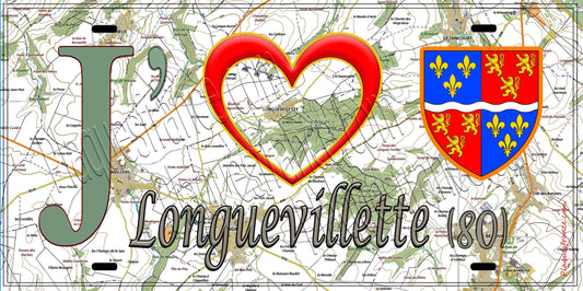 Plaque métal décorative 15X30 J' ❤️ Longuevillette, Somme (80)