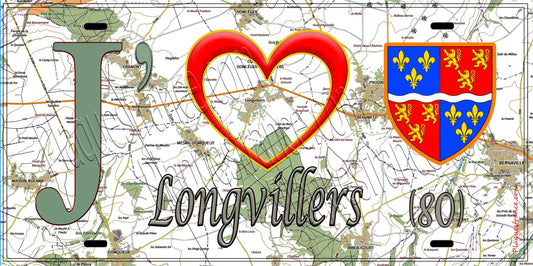 Plaque métal décorative 15X30 J' ❤️ Longvillers, Somme (80)