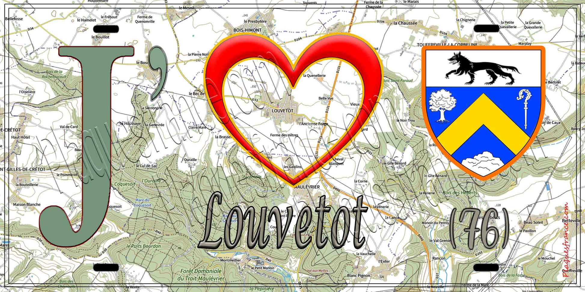 Plaque métal décorative 15X30 J' ❤️ Louvetot, Seine Maritime (76) geo