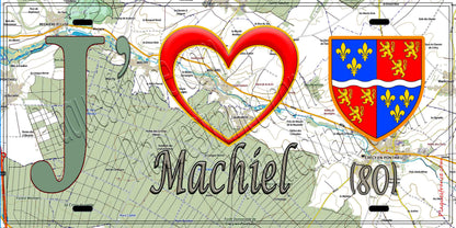 Plaque métal décorative 15X30 J' ❤️ il love Machiel, Somme (80)