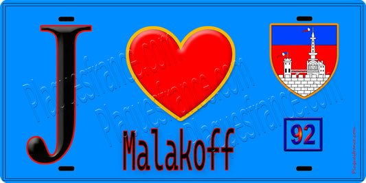 Plaque métal décorative  J' ❤️ Malakoff, Hauts de Seine (92) fond bleu