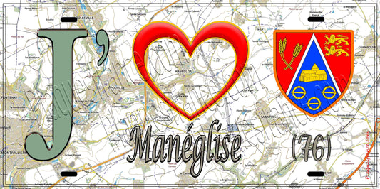 Plaque métal décorative 15X30 J' ❤️ Manéglise, Seine Maritime (76) géo