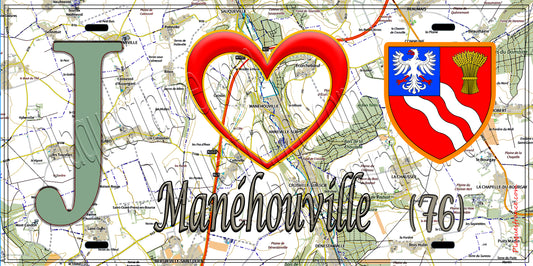 Plaque métal décorative 15x30 J' ❤️ Manéhouville, Seine Maritime (76) géo