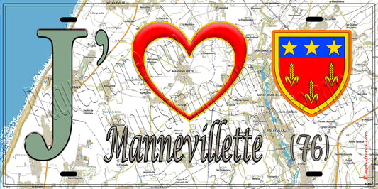 Plaque métal décorative 15X30 J' ❤️ Mannevillette, Seine Maritime (76) geo