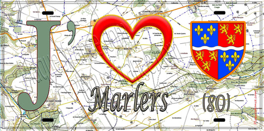 Plaque métal décorative 15X30 J' ❤️ Marlers, Somme (80) geo