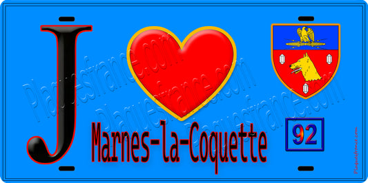 Plaque métal décorative  J' ❤️ Marnes-la-Coquette, Hauts de Seine (92) fond bleu