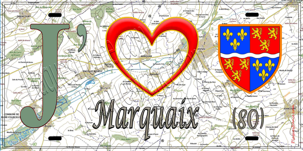 Plaque métal décorative 15X30 J' ❤️ Marquaix, Somme (80)