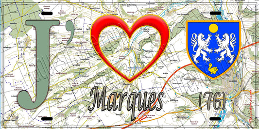 Plaque métal décorative 15X30 J' ❤️ Marques, Seine Maritime (76) géo
