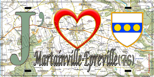 Plaque métal décorative 15X30 J' ❤️ Martainville-Epreville, Seine Maritime (76) géo