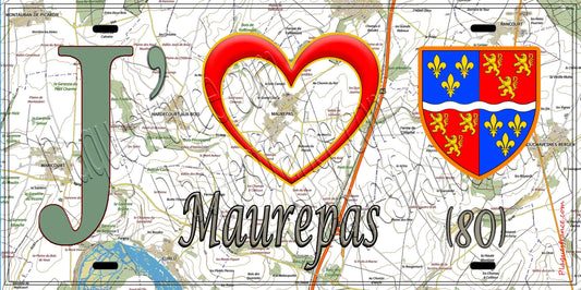 Plaque métal décorative 15X30 J' ❤️ Maurepas, Somme (80)