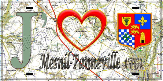 Plaque métal décorative 15X30 J' ❤️ Mesnil-Panneville, Seine Maritime (76)