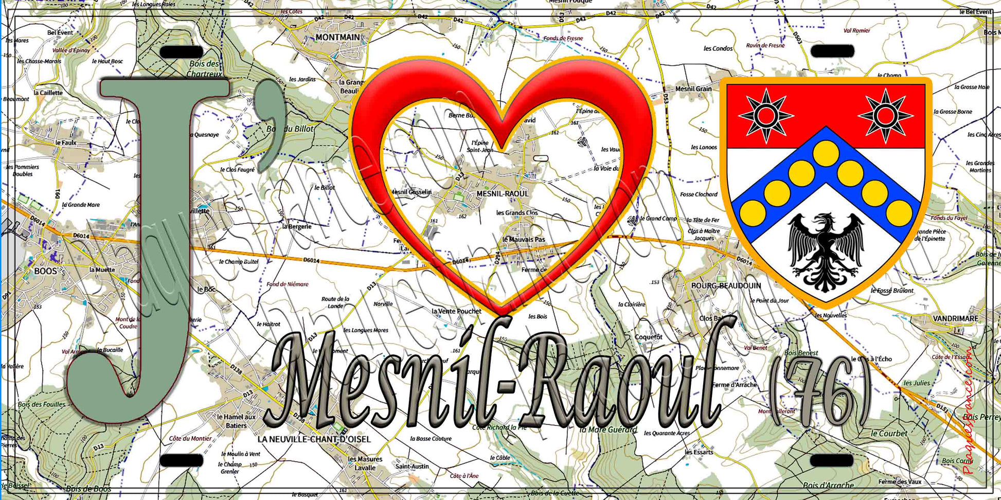 Plaque métal décorative 15X30 J' ❤️ Mesnil-Raoul, Seine Maritime (76) géo
