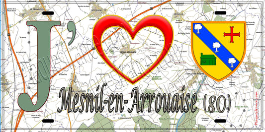 Plaque métal décorative 15X30 J' ❤️ Mesnil-en-Arrouaise, Somme (80)