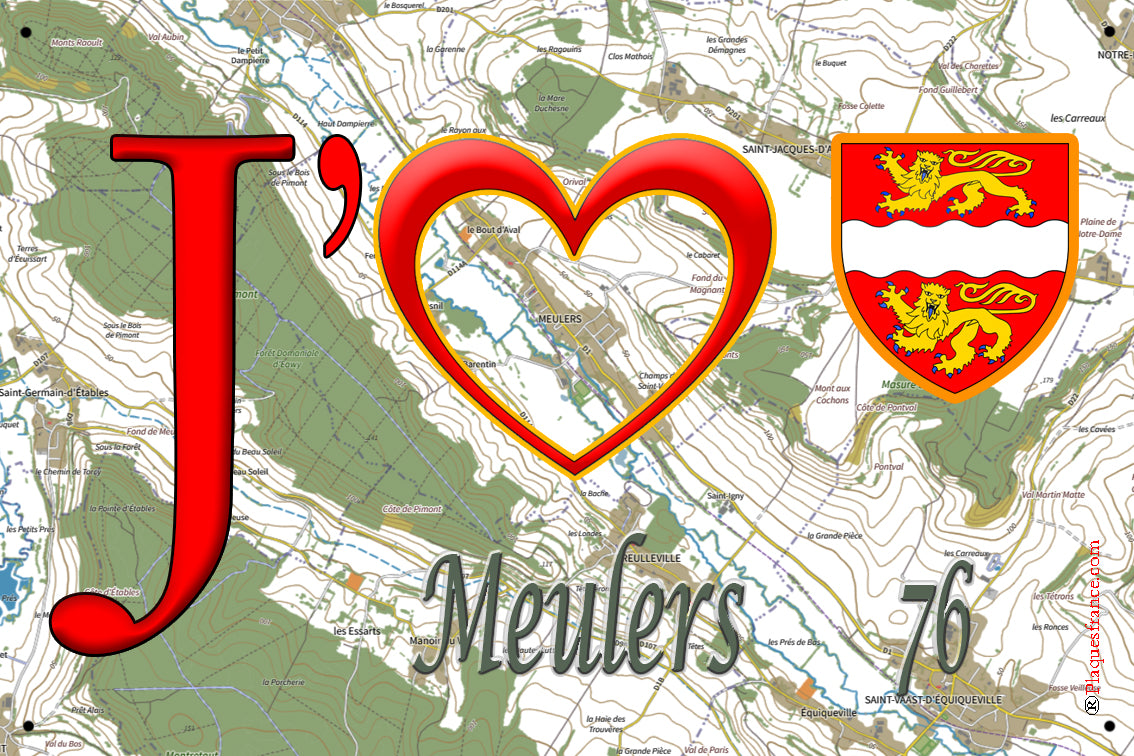 Plaque métal décorative 20x30 cm J' ❤️ Meulers, Seine Maritime (76)
