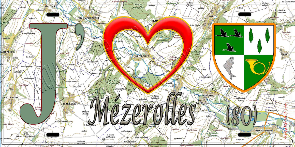Plaque métal décorative 15X30 J' ❤️ Mézerolles, Somme (80)