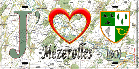Plaque métal décorative 15X30 J' ❤️ Mézerolles, Somme (80)