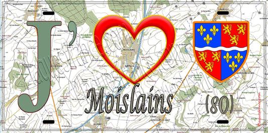 Plaque métal décorative 15X30 J' ❤️ Moislains, Somme (80)