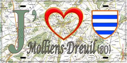 Plaque métal décorative 15X30 J' ❤️ Molliens-Dreuil, Somme (80) geo