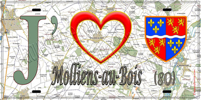Plaque métal décorative 15X30 J' ❤️ Molliens-au-Bois, Somme (80)