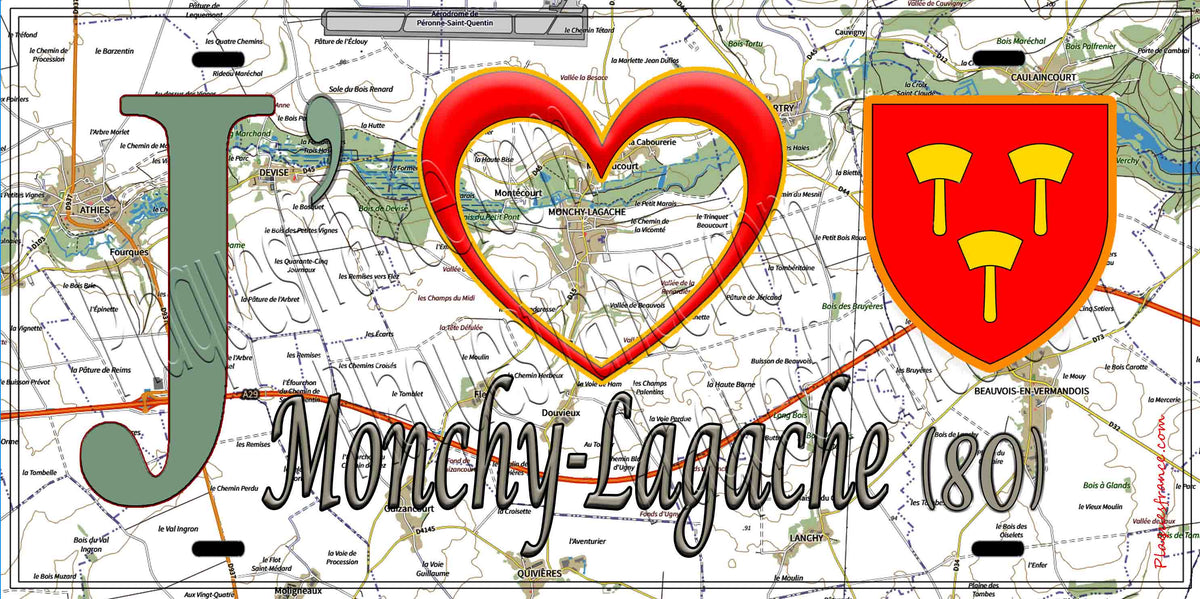 Plaque métal décorative 15X30 J' ❤️ Monchy-Lagache, Somme (80)