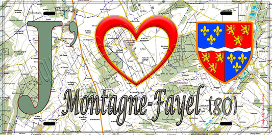 Plaque métal décorative 15X30 J' ❤️ Montagne-Fayel, Somme (80) geo