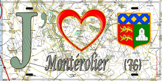Plaque métal décorative 15X30 J' ❤️ Montérolier, Seine Maritime (76) géo