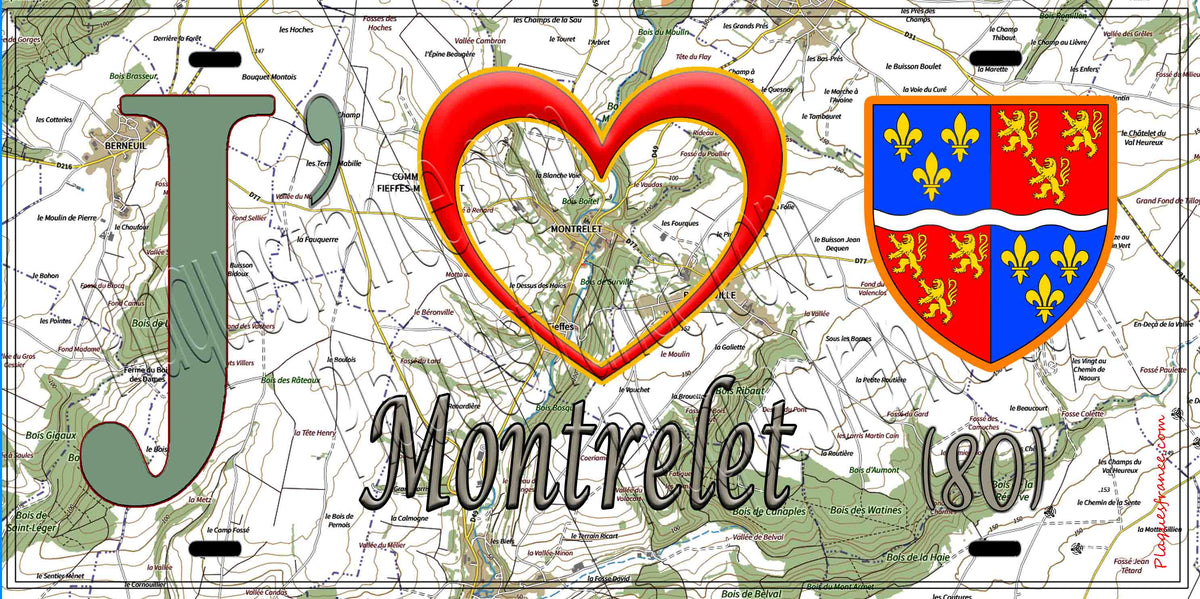 Plaque métal décorative 15X30 J' ❤️ Fieffes-Montrelet, Somme (80)