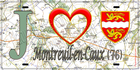Plaque métal décorative 15x30 J' ❤️ Montreuil-en-Caux, Seine Maritime (76) géo