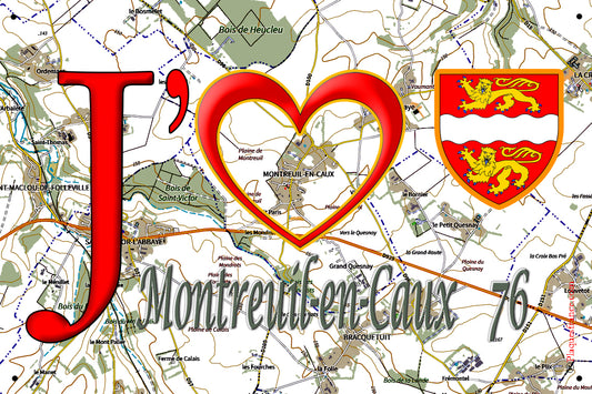 Plaque métal décorative 20 cm x 30 cm J' ❤️ Montreuil-en-Caux, Seine Maritime (76)