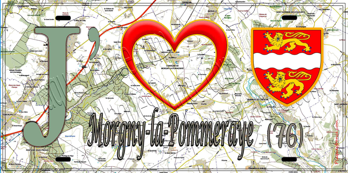 Plaque métal décorative 15X30 J' ❤️ Morgny-la-Pommeraye, Seine Maritime (76) géo
