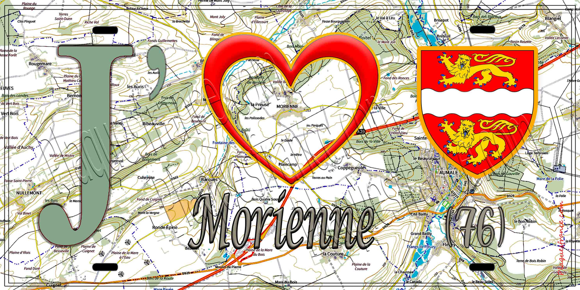 Plaque métal décorative 15X30 J' ❤️ Morienne, Seine Maritime (76) géo