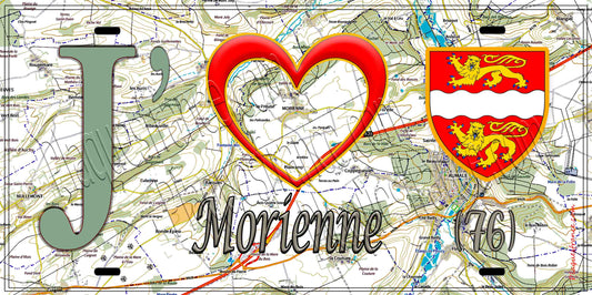 Plaque métal décorative 15X30 J' ❤️ Morienne, Seine Maritime (76) géo