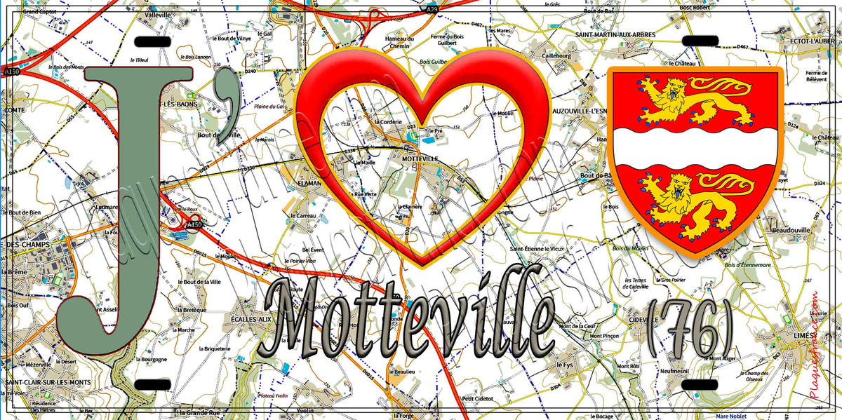 Plaque métal décorative 15X30 J' ❤️ Motteville , Seine Maritime (76) géo