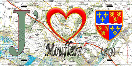 Plaque métal décorative 15X30 J' ❤️ il love Mouflers, Somme (80)