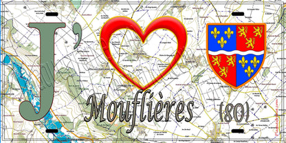 Plaque métal décorative 15X30 J' ❤️ Mouflières, Somme (80) geo