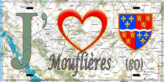 Plaque métal décorative 15X30 J' ❤️ Mouflières, Somme (80) geo